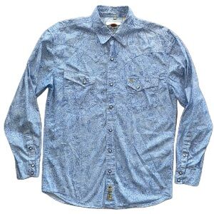 Larry Mahan Cowboy Collection Western Pearl Snap Blue & White Paisley SZ Large